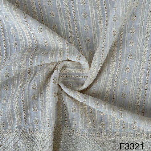 Dyeable Thread Embroidered Georgette Fabric-F3321